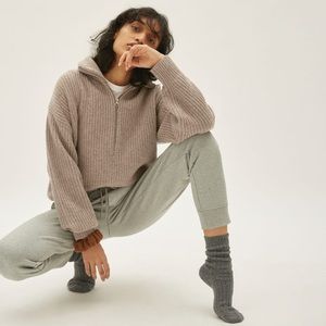 Everlane Felted Merino Half Zip Sweater Brown size small